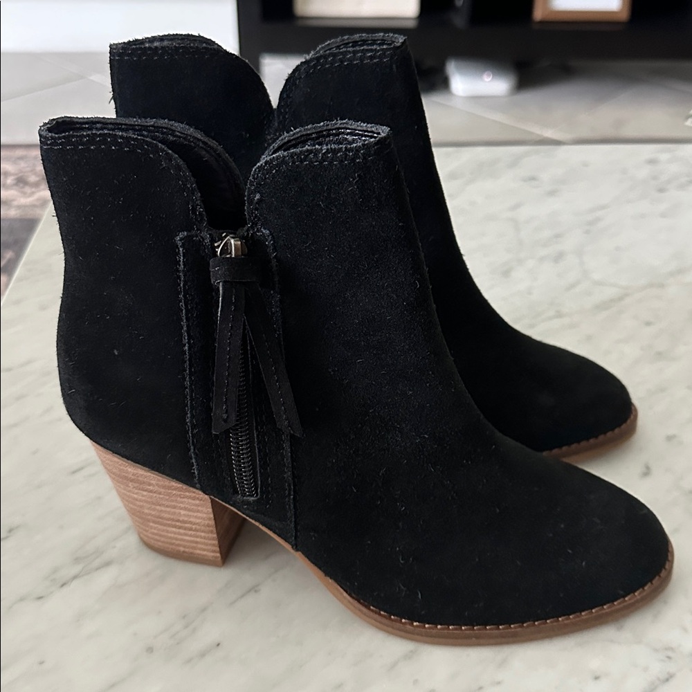 Frye Black Suede Ankle Boots with Block Heel